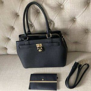 EUC Unbranded Black Tote Purse Shoulder Bag and Wallet with Detachable Strap